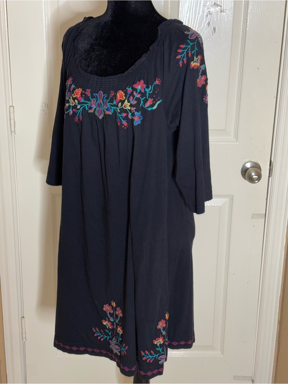 Johnny Was JWLA Black Embroidered Dress Long Sleeve Womens Large - Picture 7 of 7